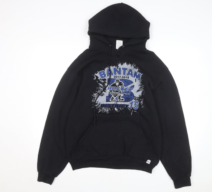 Russell Athletic Men's Black Pullover Hoodie Size M Graphic Print Sportswear