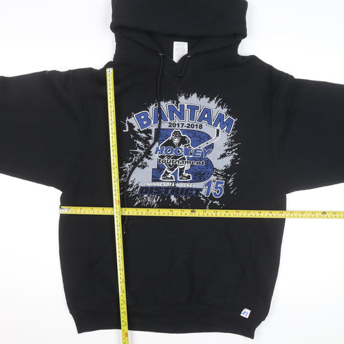 Russell Athletic Men's Black Pullover Hoodie Size M Graphic Print Sportswear