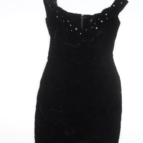 Molly Malloy Women’s Black Velvet Beaded Bodycon Party Dress Size 8