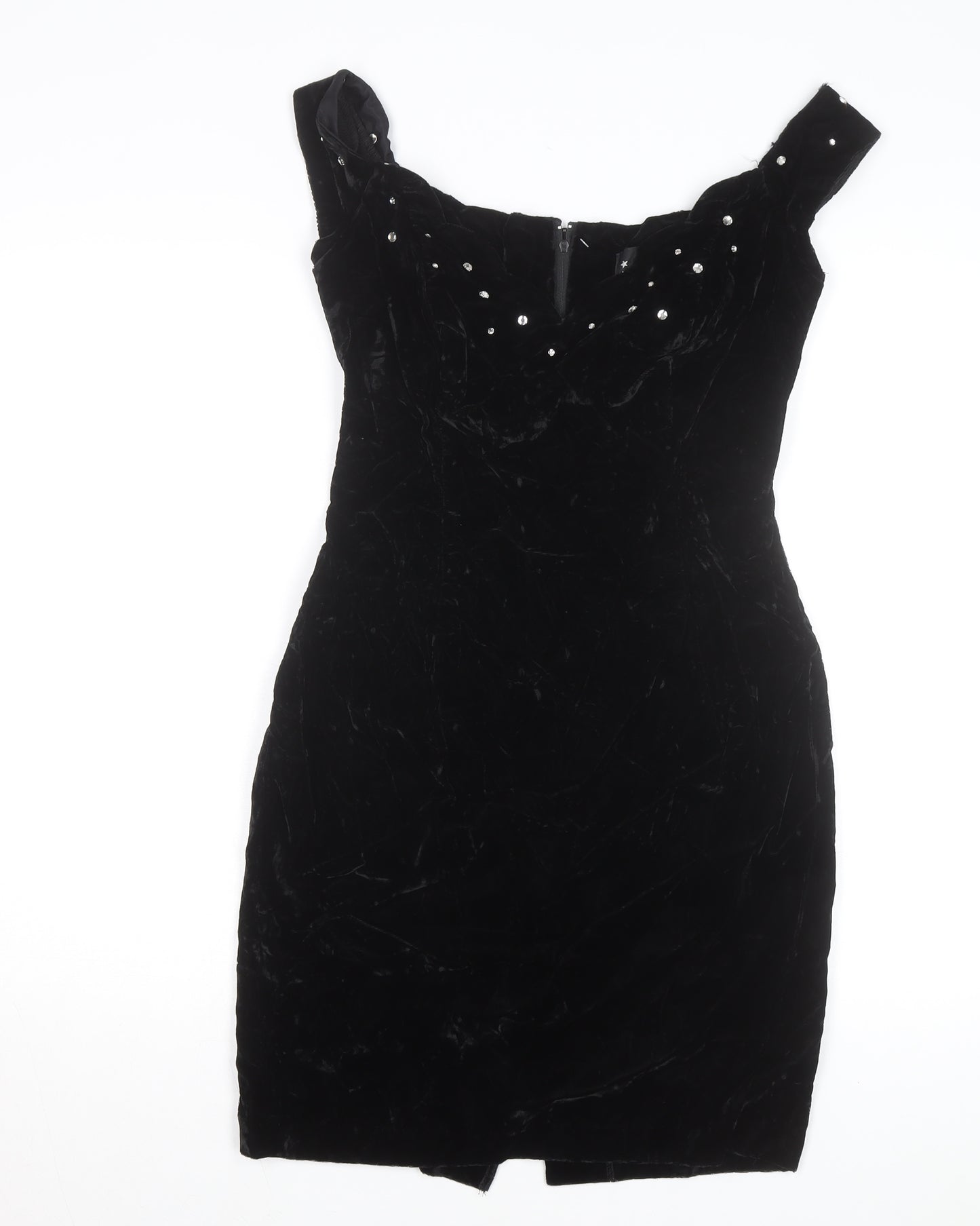 Molly Malloy Women’s Black Velvet Beaded Bodycon Party Dress Size 8