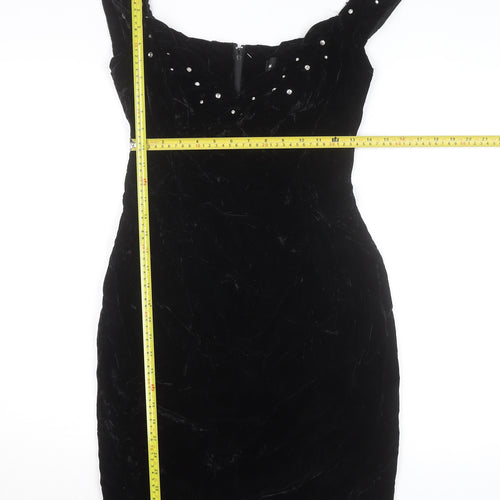 Molly Malloy Women’s Black Velvet Beaded Bodycon Party Dress Size 8