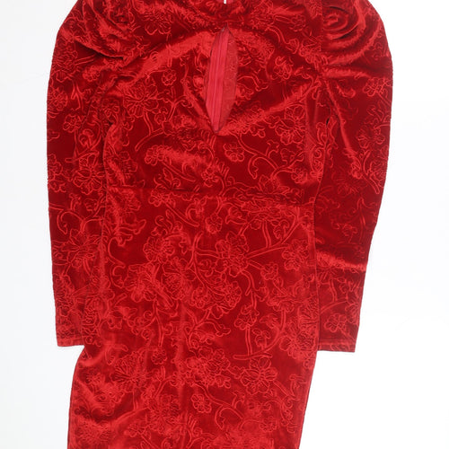 CBR Women's Red Velvet Floral Bodycon Party Dress M