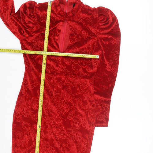 CBR Women's Red Velvet Floral Bodycon Party Dress M
