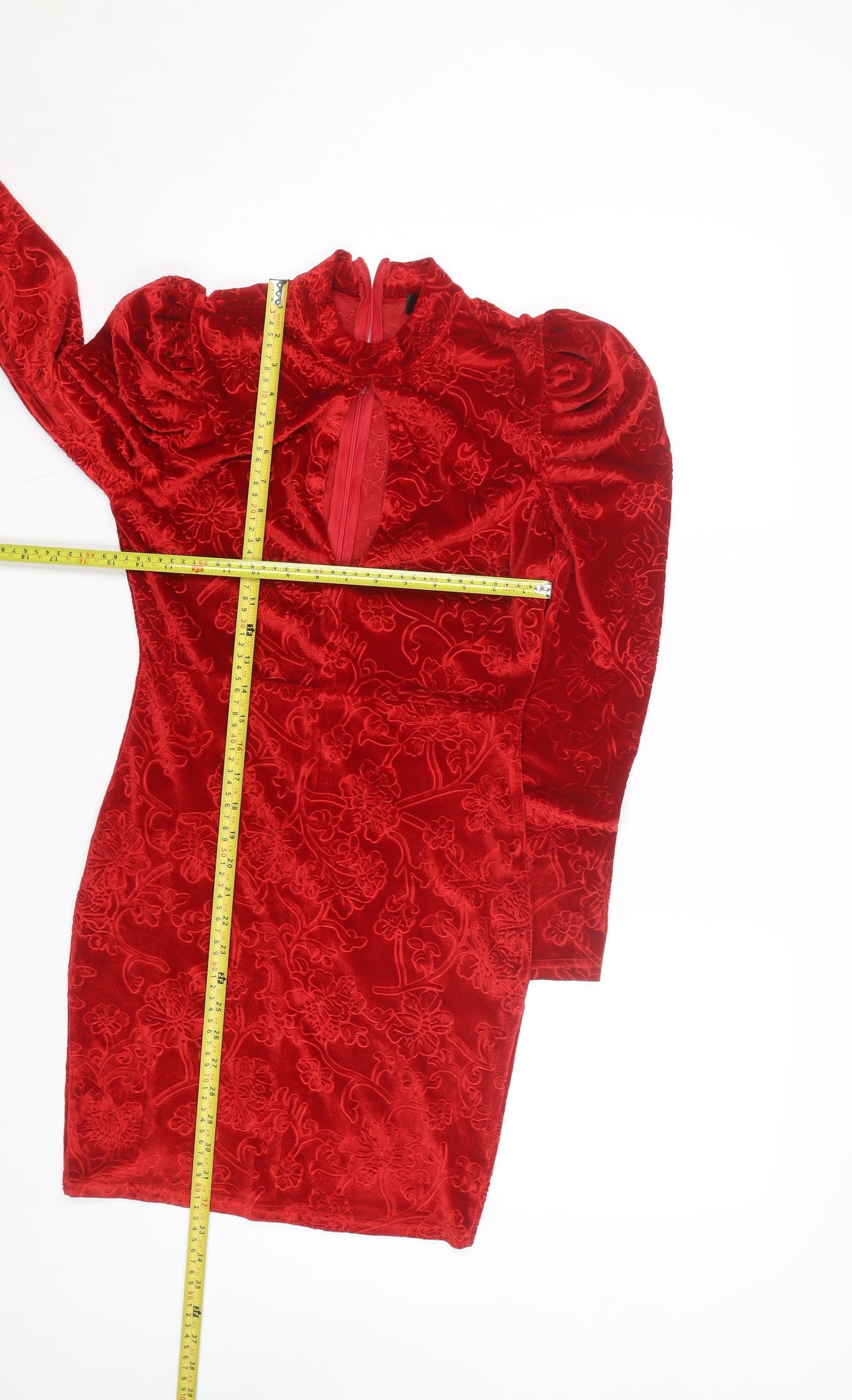 CBR Women's Red Velvet Floral Bodycon Party Dress M