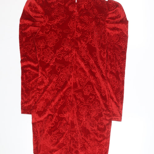 CBR Women's Red Velvet Floral Bodycon Party Dress M