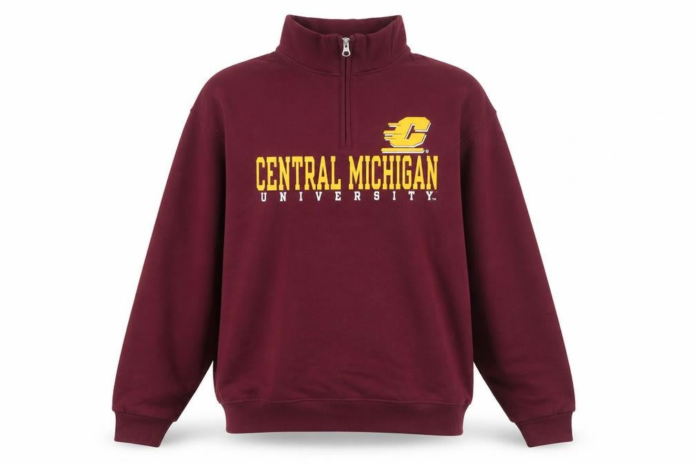 Front view of Jerzees Women’s Red Central Michigan 1/4 Zip Basic Fleece Jacket M
