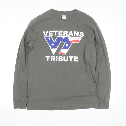 Port & Company Men's Green Veterans Tribute Long Sleeve Cotton Tee M