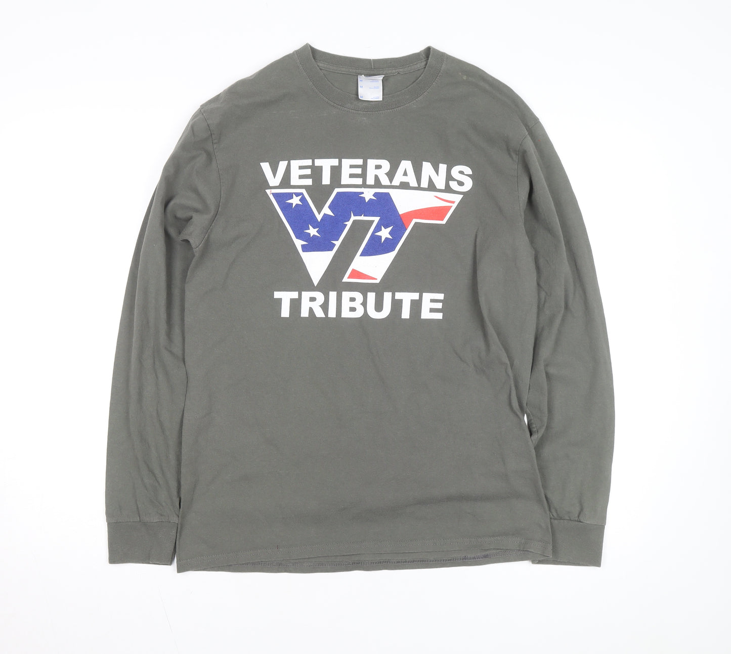 Port & Company Men's Green Veterans Tribute Long Sleeve Cotton Tee M