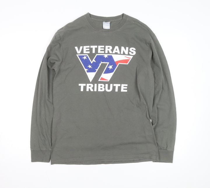 Port & Company Men's Green Veterans Tribute Long Sleeve Cotton Tee M