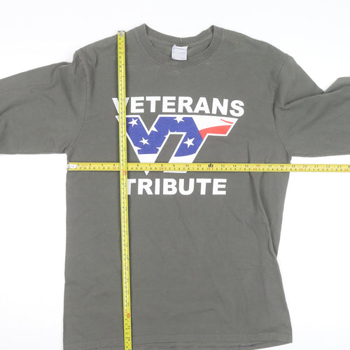 Port & Company Men's Green Veterans Tribute Long Sleeve Cotton Tee M