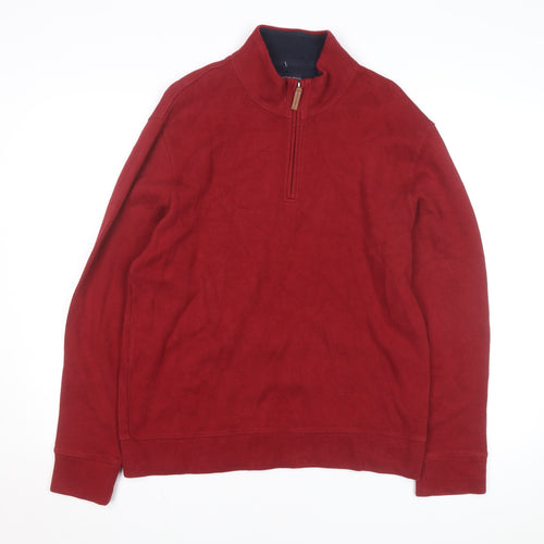 Lands' End Men's Red 1/2 Zip Cotton Mid-Length Jacket M