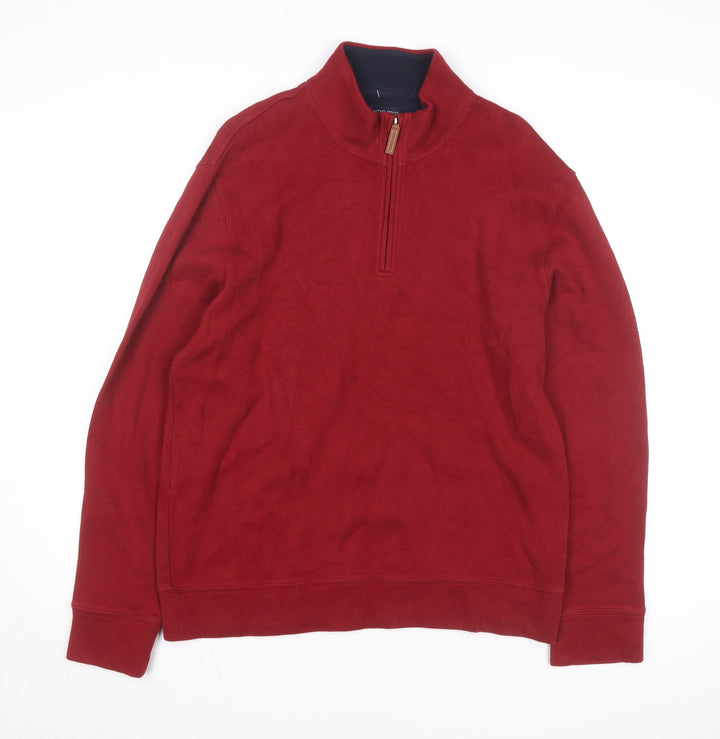 Lands' End Men's Red 1/2 Zip Cotton Mid-Length Jacket M