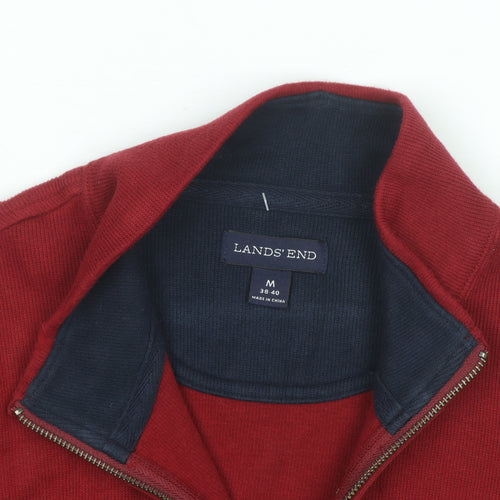 Lands' End Men's Red 1/2 Zip Cotton Mid-Length Jacket M