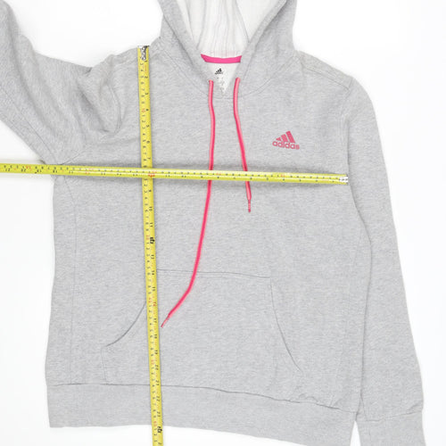 Adidas Womens Grey Hoodie Size L 16-18 Pullover Pink Logo Sportswear