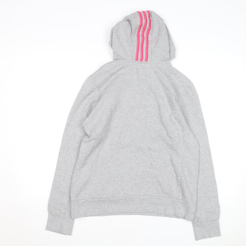 Adidas Womens Grey Hoodie Size L 16-18 Pullover Pink Logo Sportswear