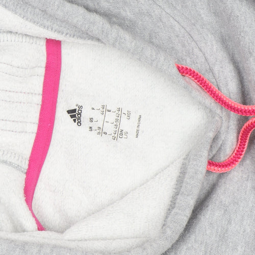 Adidas Womens Grey Hoodie Size L 16-18 Pullover Pink Logo Sportswear