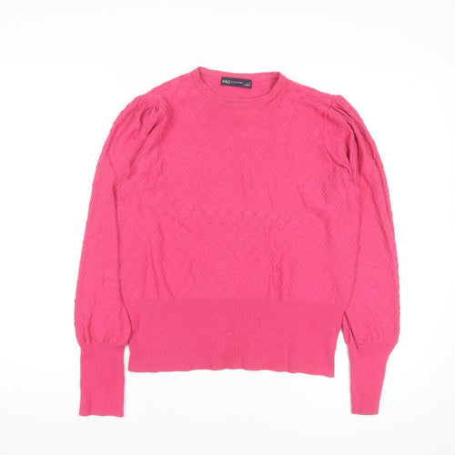 Marks and Spencer Women Pink Knit Quilted Long Sleeve Blouse Size 12