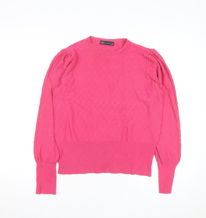 Marks and Spencer Women Pink Knit Quilted Long Sleeve Blouse Size 12