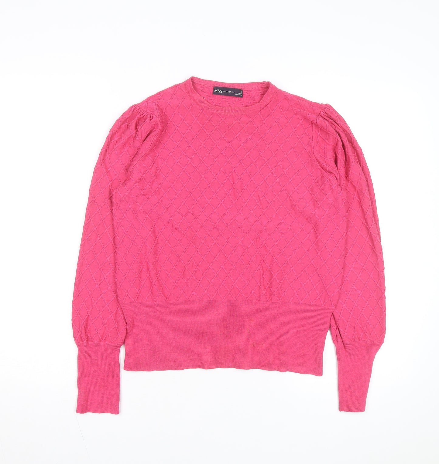 Marks and Spencer Women Pink Knit Quilted Long Sleeve Blouse Size 12