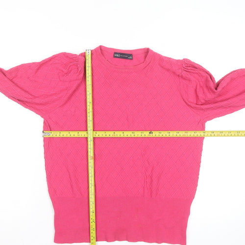 Marks and Spencer Women Pink Knit Quilted Long Sleeve Blouse Size 12