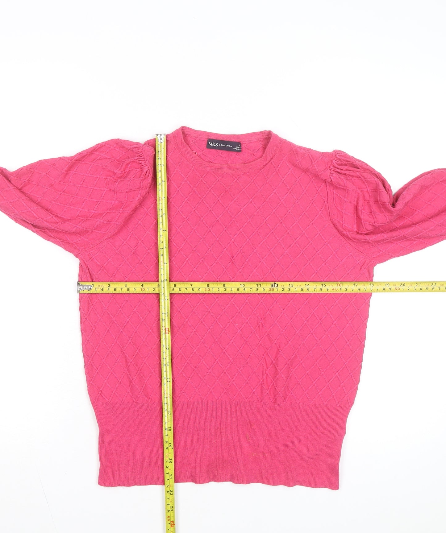 Marks and Spencer Women Pink Knit Quilted Long Sleeve Blouse Size 12