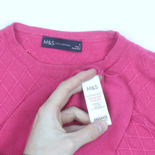 Marks and Spencer Women Pink Knit Quilted Long Sleeve Blouse Size 12