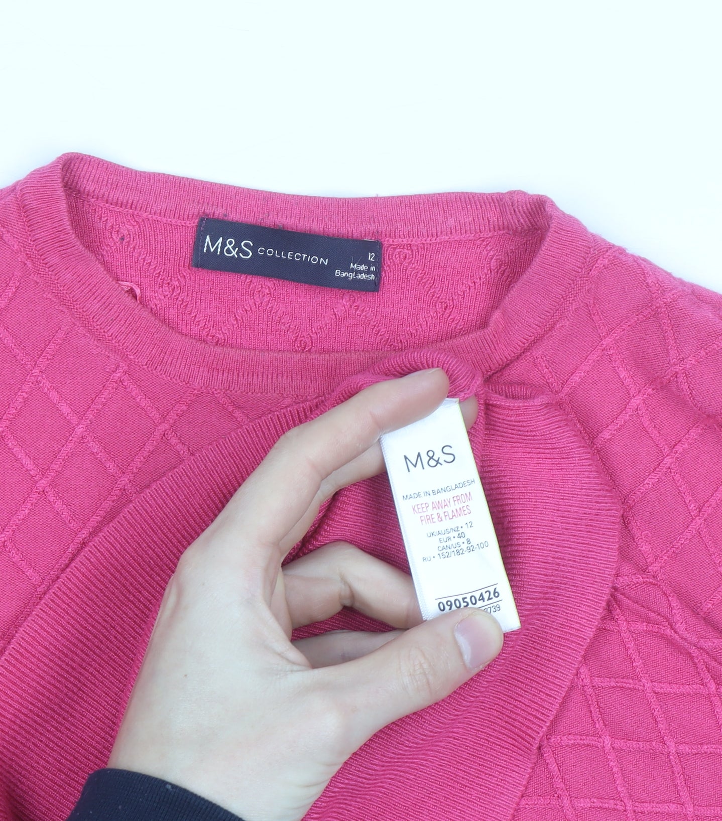 Marks and Spencer Women Pink Knit Quilted Long Sleeve Blouse Size 12