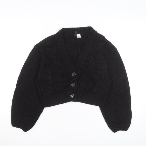 H&M Divided Women's Black Cable Knit V-Neck Cardigan Size 8