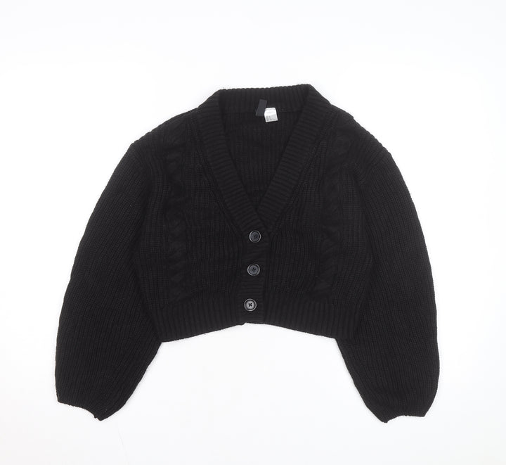 H&M Divided Women's Black Cable Knit V-Neck Cardigan Size 8