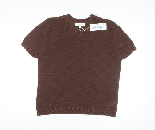 Marks and Spencer Womens Brown Knit V-Neck Short Sleeve Top M