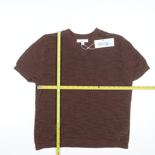 Marks and Spencer Womens Brown Knit V-Neck Short Sleeve Top M