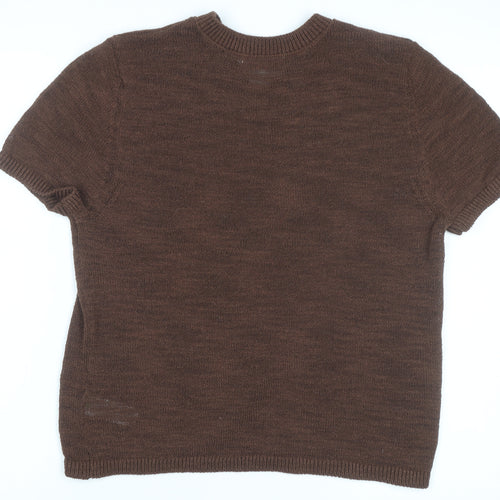 Marks and Spencer Womens Brown Knit V-Neck Short Sleeve Top M