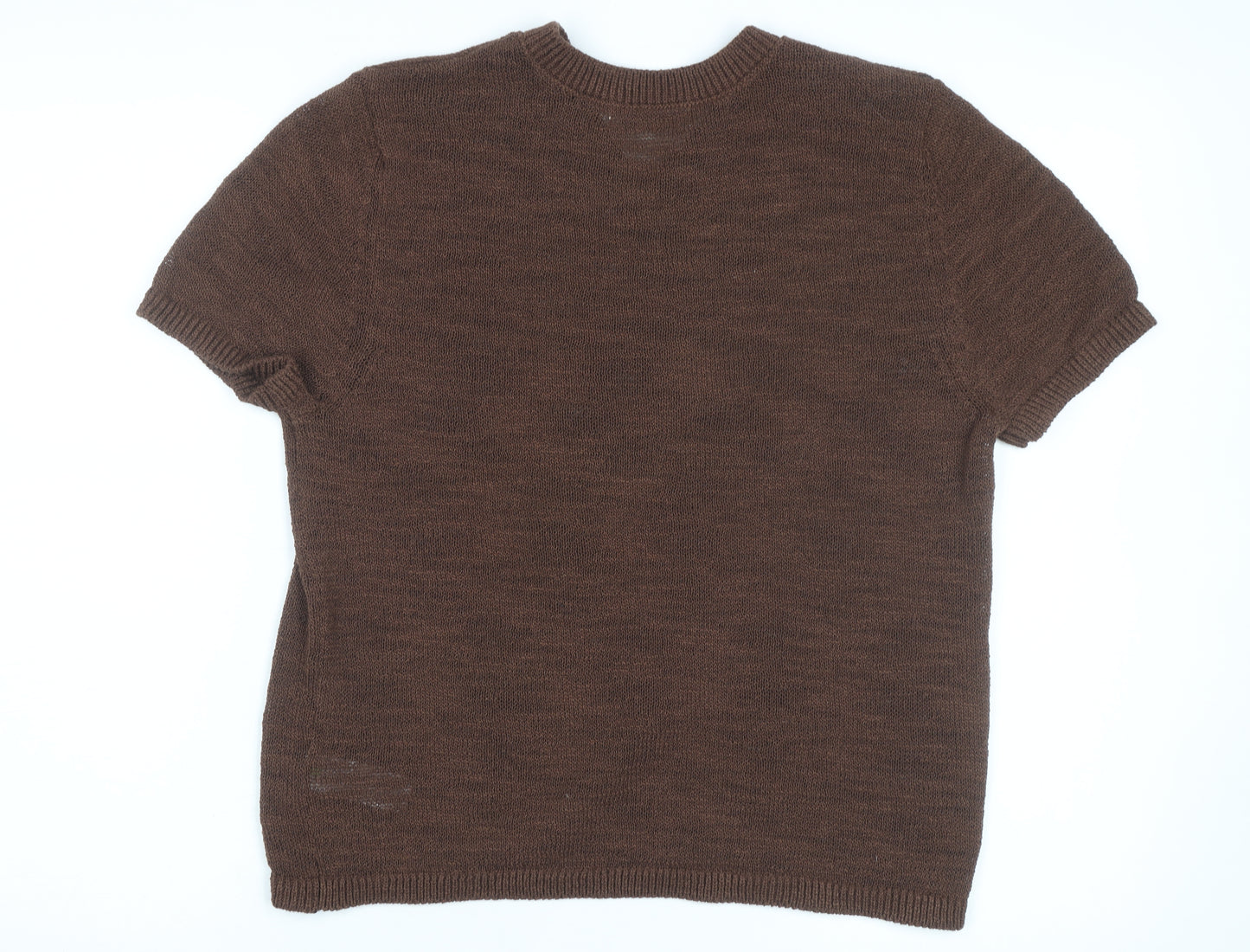 Marks and Spencer Womens Brown Knit V-Neck Short Sleeve Top M