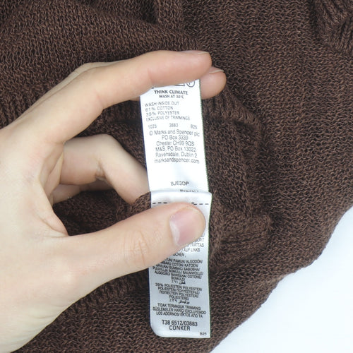 Marks and Spencer Womens Brown Knit V-Neck Short Sleeve Top M