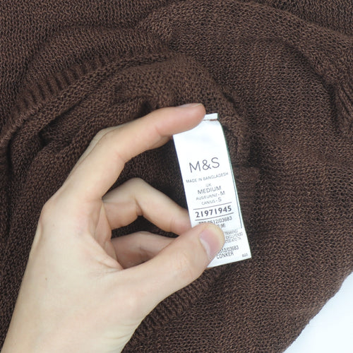 Marks and Spencer Womens Brown Knit V-Neck Short Sleeve Top M