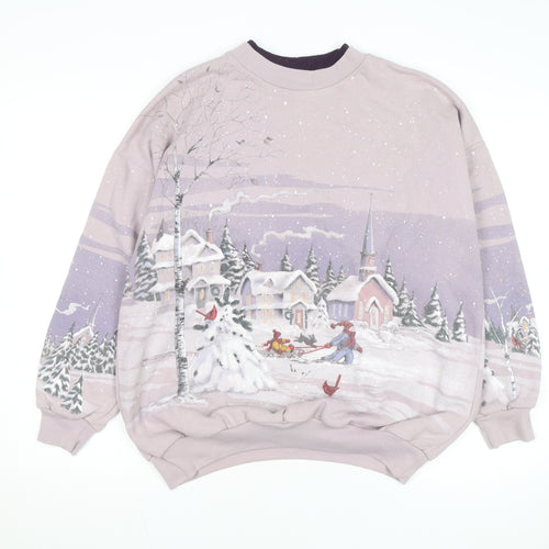 Artisans Women Purple Winter Scene Pullover Sweatshirt XL