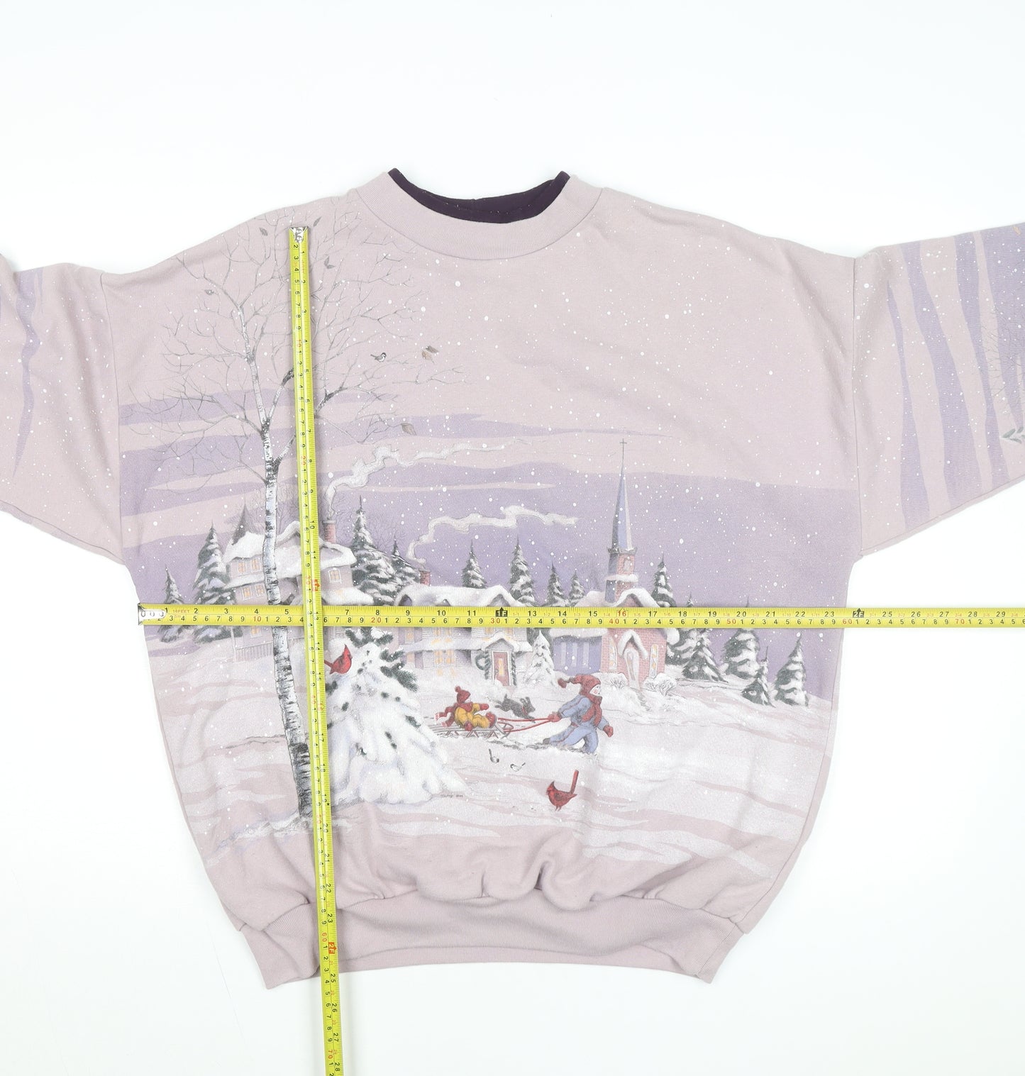 Artisans Women Purple Winter Scene Pullover Sweatshirt XL