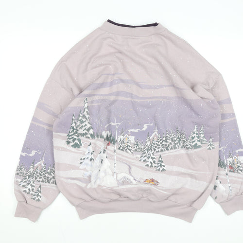 Artisans Women Purple Winter Scene Pullover Sweatshirt XL