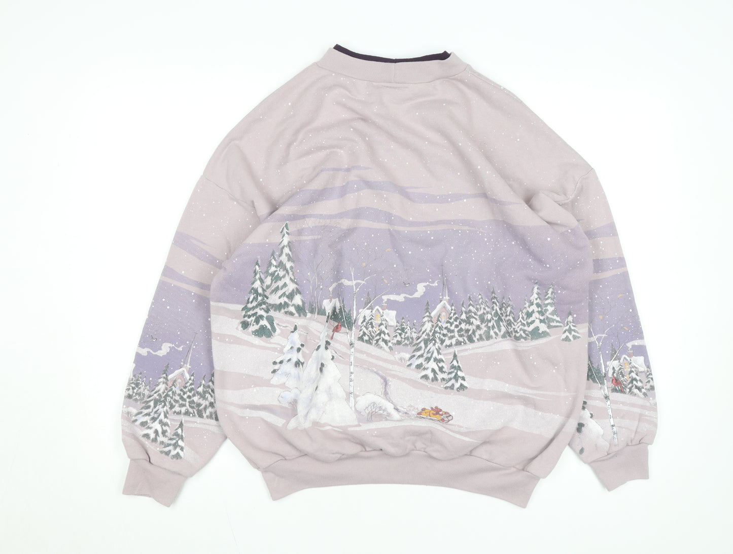 Artisans Women Purple Winter Scene Pullover Sweatshirt XL