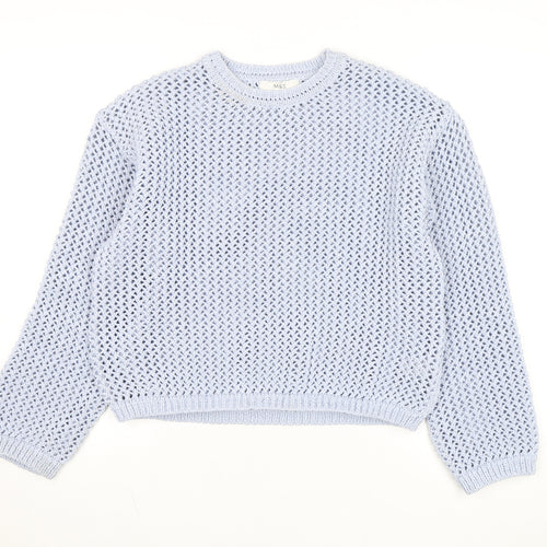 Marks and Spencer Women Blue Open-Knit Cotton Jumper Size M