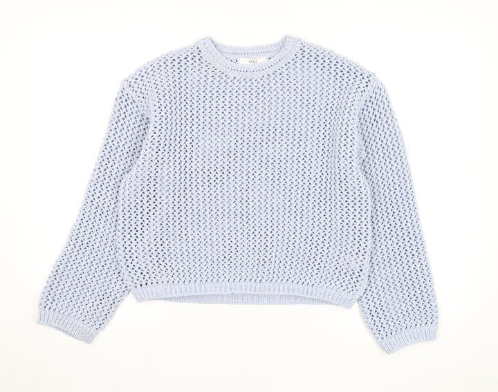 Marks and Spencer Women Blue Open-Knit Cotton Jumper Size M