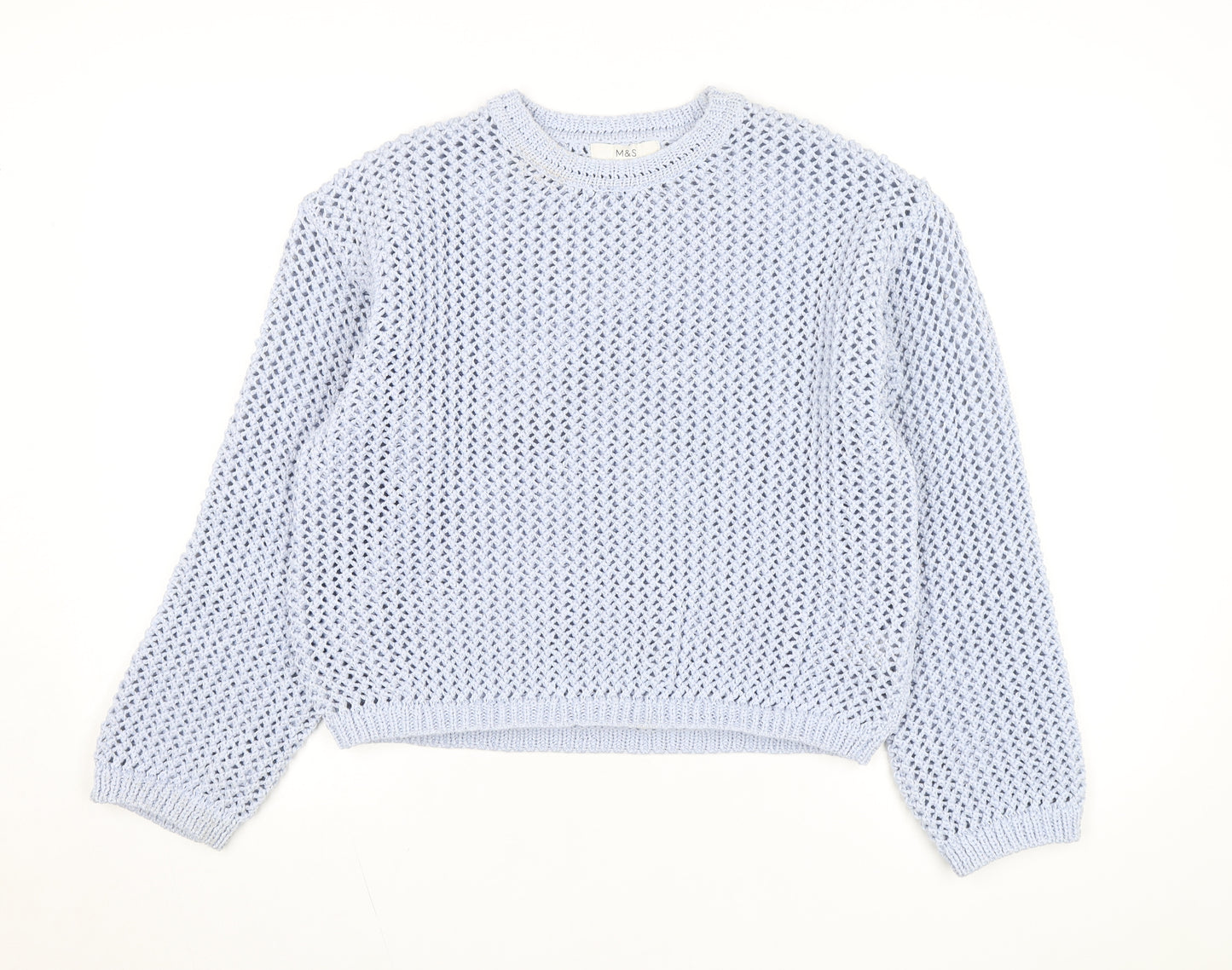 Marks and Spencer Women Blue Open-Knit Cotton Jumper Size M