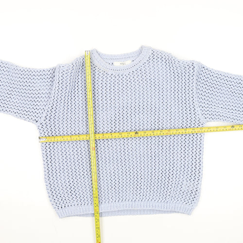 Marks and Spencer Women Blue Open-Knit Cotton Jumper Size M