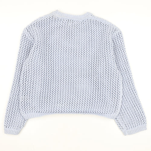 Marks and Spencer Women Blue Open-Knit Cotton Jumper Size M