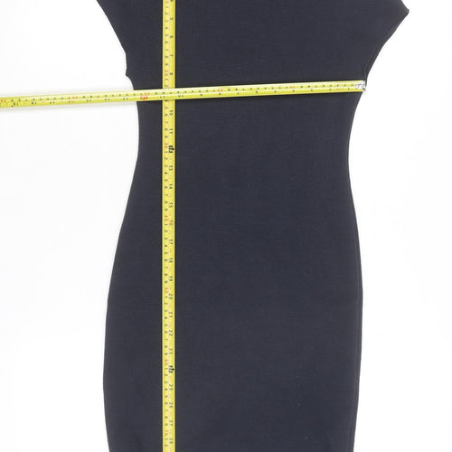 Zara Women Black Bodycon Knit Short Sleeve High Neck Dress S