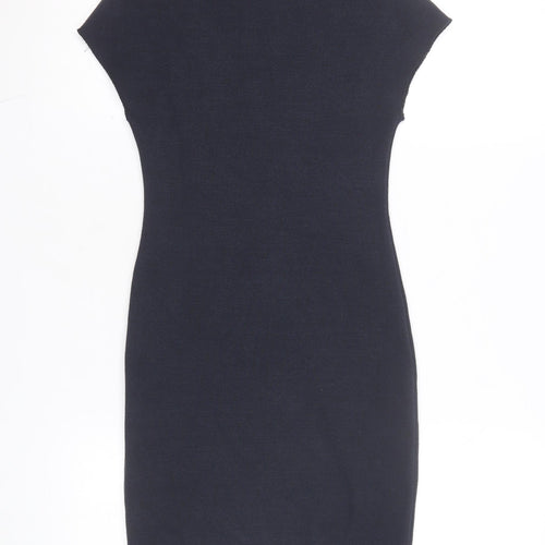 Zara Women Black Bodycon Knit Short Sleeve High Neck Dress S