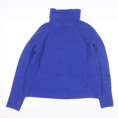 Marks and Spencer Women Blue Roll Neck Wool Blend Jumper Size S