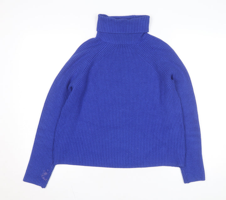 Marks and Spencer Women Blue Roll Neck Wool Blend Jumper Size S