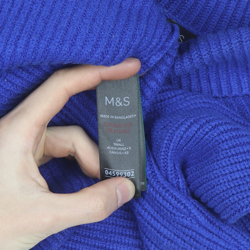 Marks and Spencer Women Blue Roll Neck Wool Blend Jumper Size S