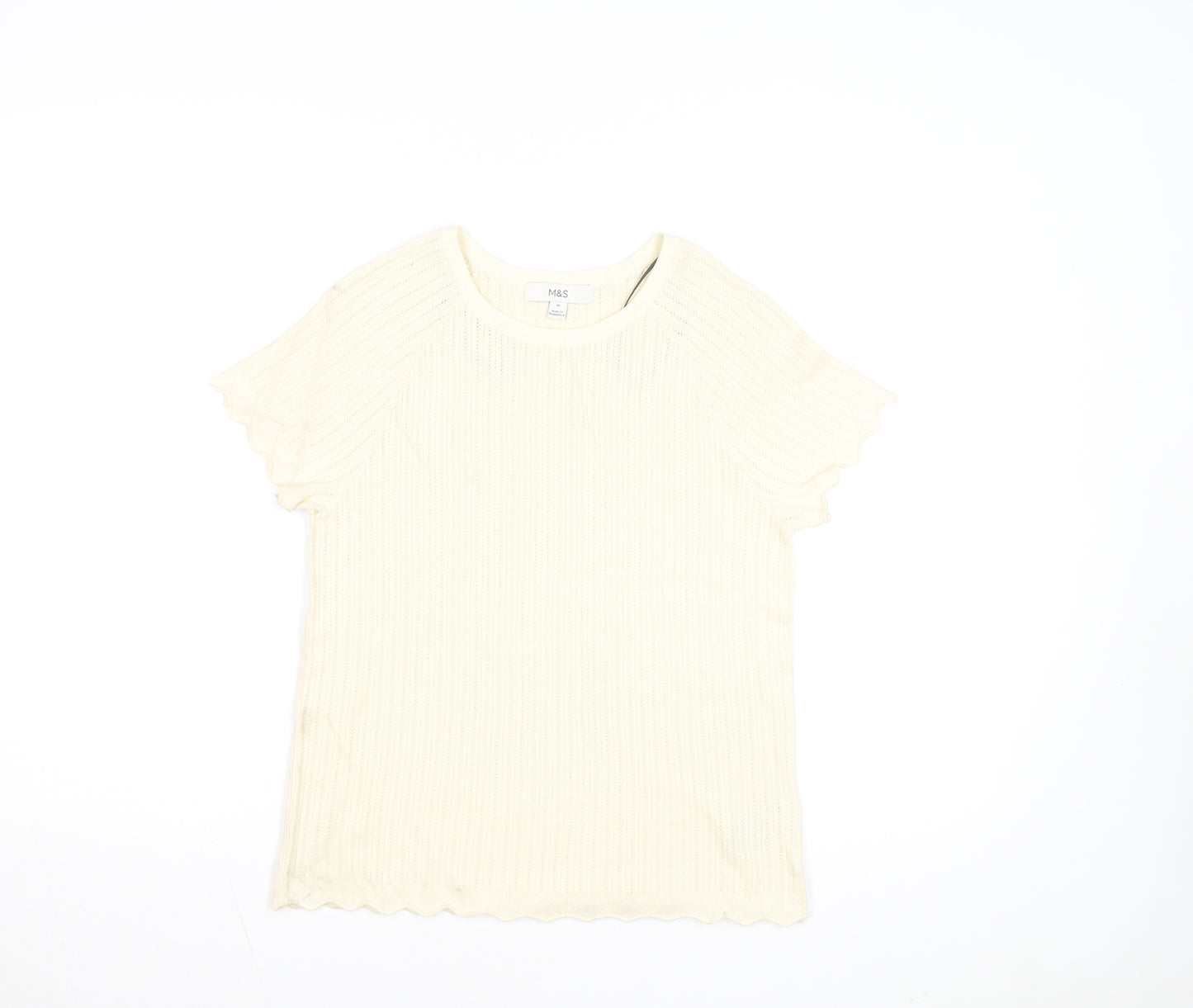 Marks and Spencer Women's Ivory Knit Short Sleeve T-Shirt M